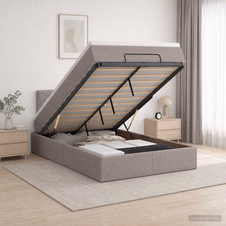 Letto ottomano con materasso vidaXL in tessuto beige e grigio con contenitore a sollevamento L/P/H: 200 x 120 x 88 cm