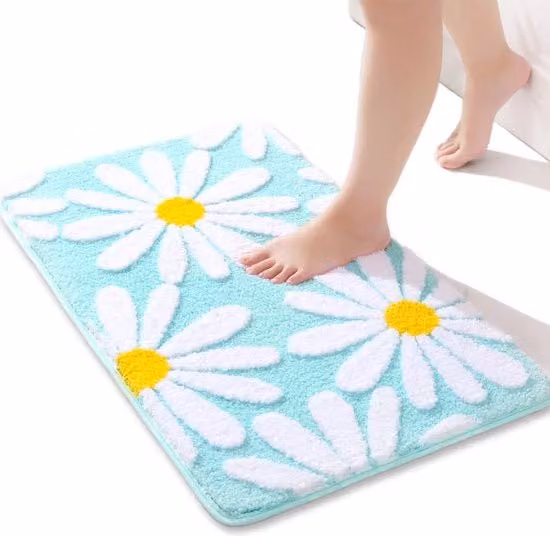 Tappetino assorbente per bagno QJHOMO in microfibra con disegno floreale bianco e verde, antiscivolo, L: 60 cm, P: 40 cm