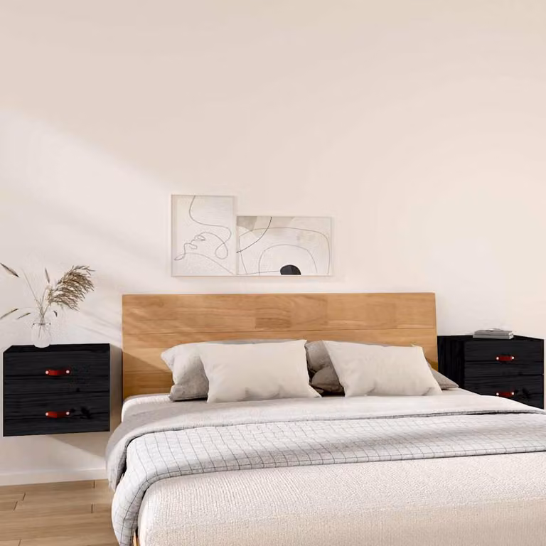 Set di 2 comodini da muro vidaXL in legno nero opaco L 50 cm, P 36 cm, H 40 cm
