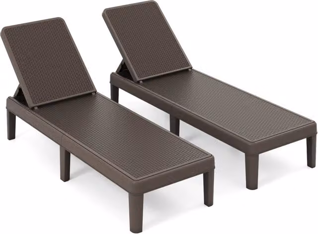 2*Lettino prendisole da giardino con schienale inclinabile a 4 livelli in pp rattan, Sdraio resistente alle intemperie portata 150 kg Marrone