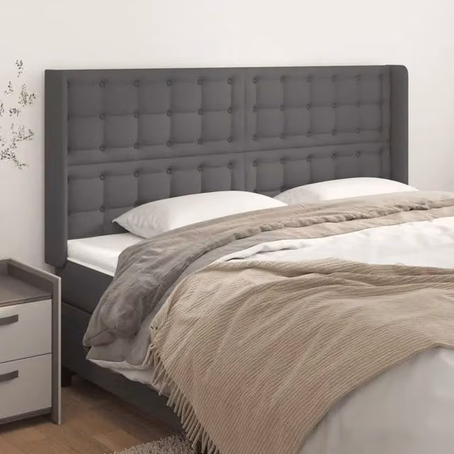 Testiera ad orecchio vidaXL in similpelle grigia con struttura in legno, L: 163 cm, P: 16 cm, H: 118-128 cm
