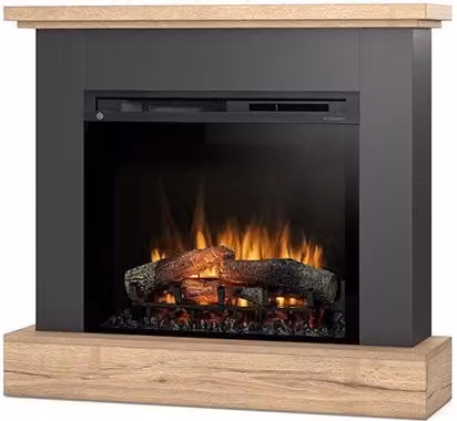 Caminetto Elettrico a Libera Installazione LED YUKON OUTINFIRE Nero e Rovere Chiaro L: 105 cm, H: 95 cm, P: 29 cm – 1