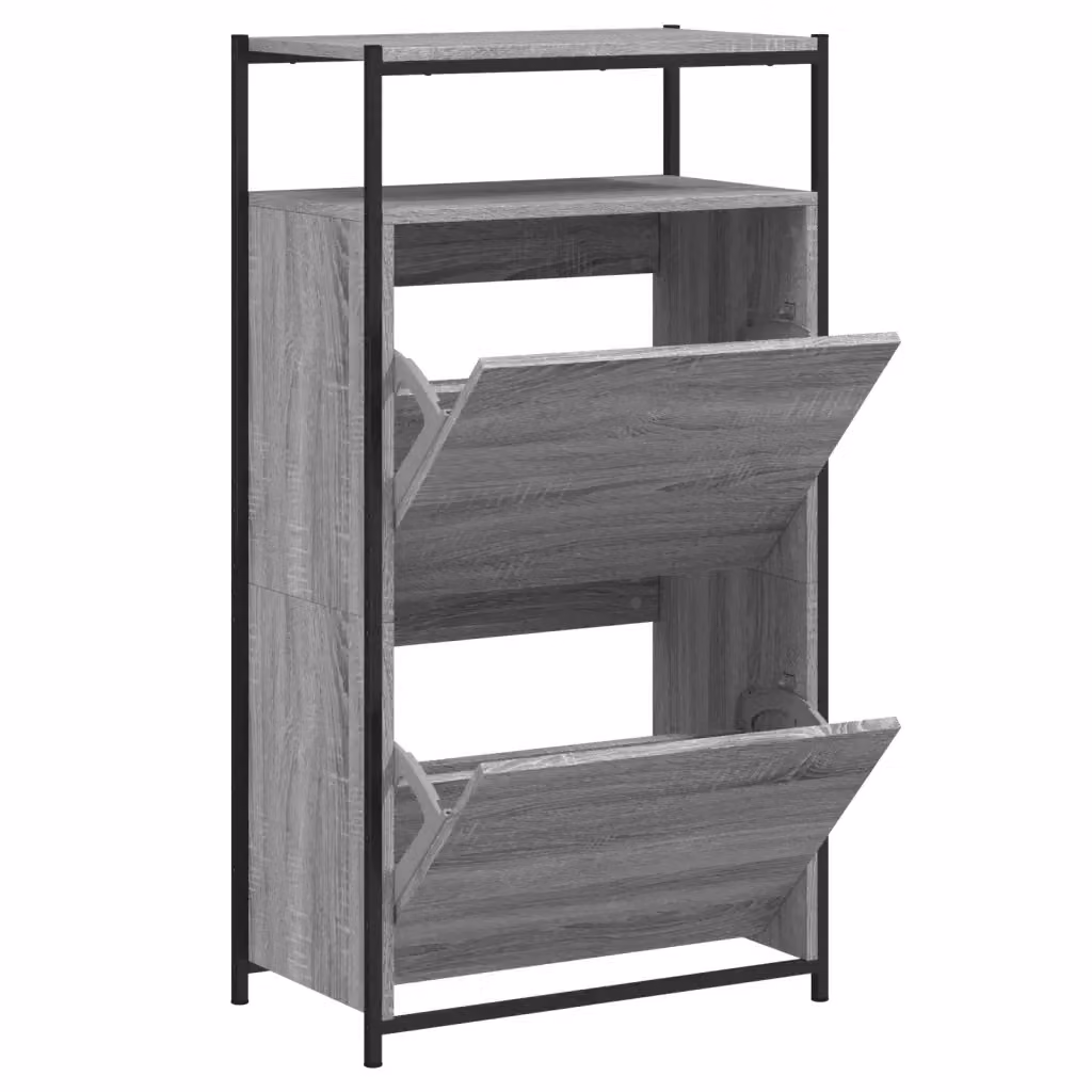 Scarpiera moderna Design Mania in legno grigio opaco con vani a ribalta e ripiani interni, da appendere al muro, L: 60 cm, P: 34 cm, H: 112 cm – 2