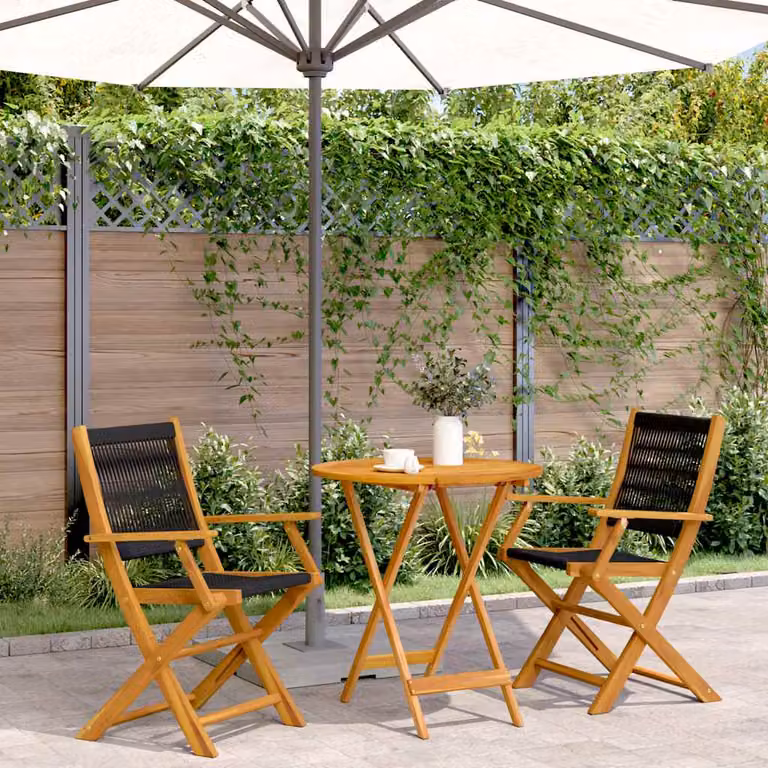 Set da Bistrot vidaXL 3pz Nero in Polipropilene e Legno di Acacia Oliato