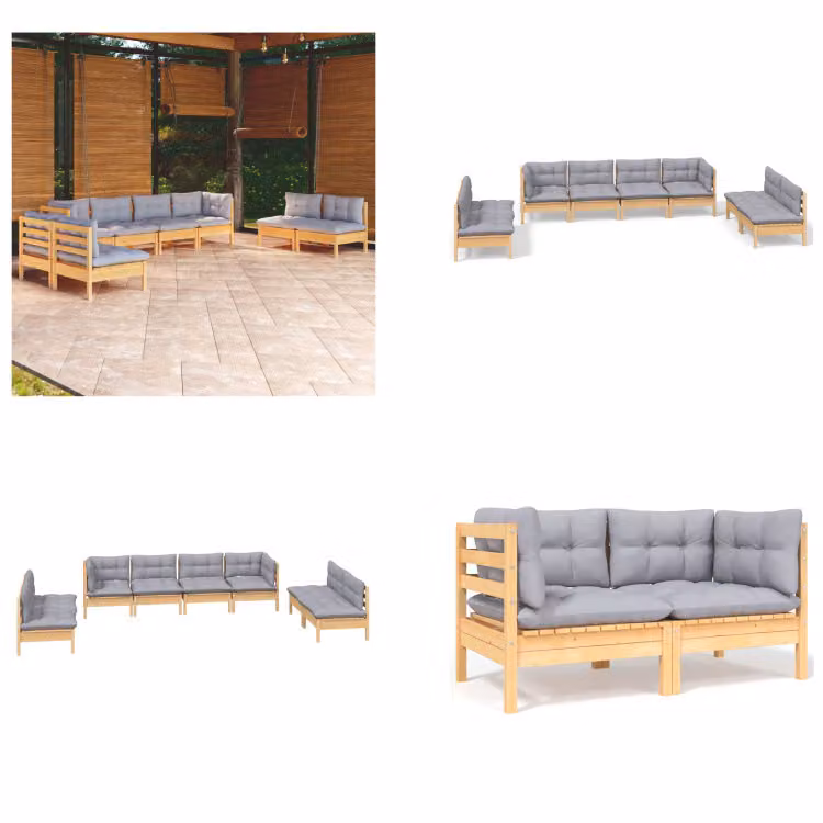 vidaXL Set salotto da giardino 8 pezzi con cuscini grigi in pino massiccio - Set salotto da giardino - Set salotto da giardino - Set mobili da giardino - Set mobili da giardino