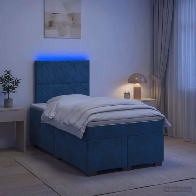 Letto box spring vidaXL in velluto blu con materasso a molle pocket e base a sollevamento L/P: 120 x 200 cm – 1