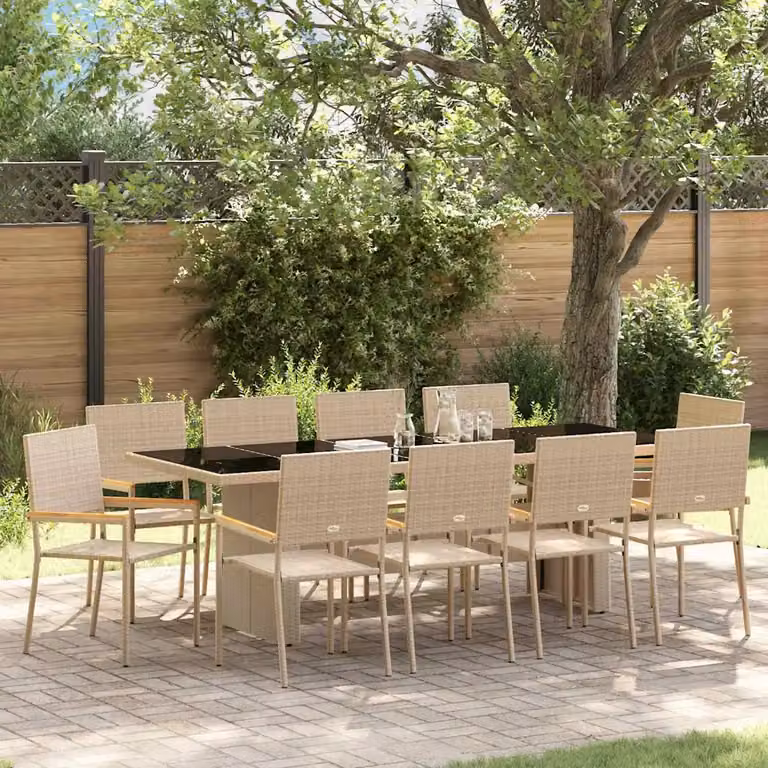 Set da Pranzo per Giardino e Terrazza vidaXL in Polyrattan e Legno di Acacia, 11 Pezzi, Beige e Marrone