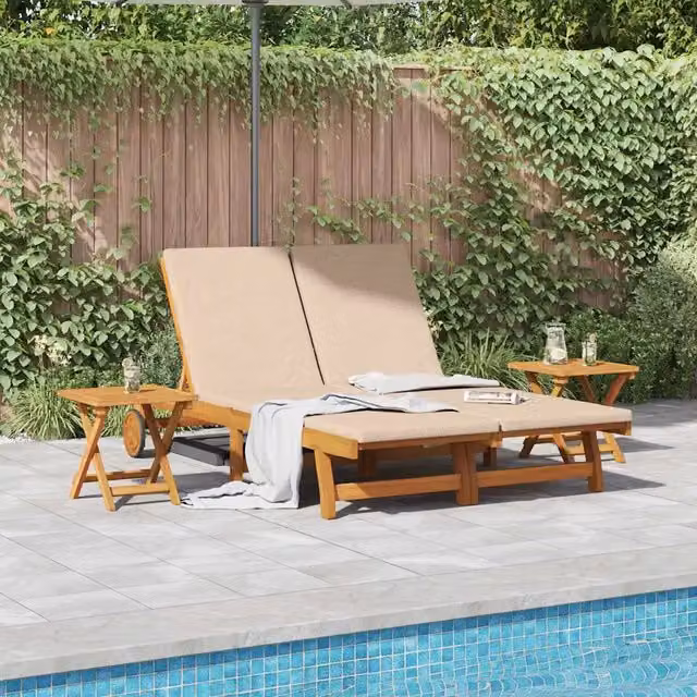 Lettino da sole con cuscino Beige Legno di Acacia Massello 3407701
