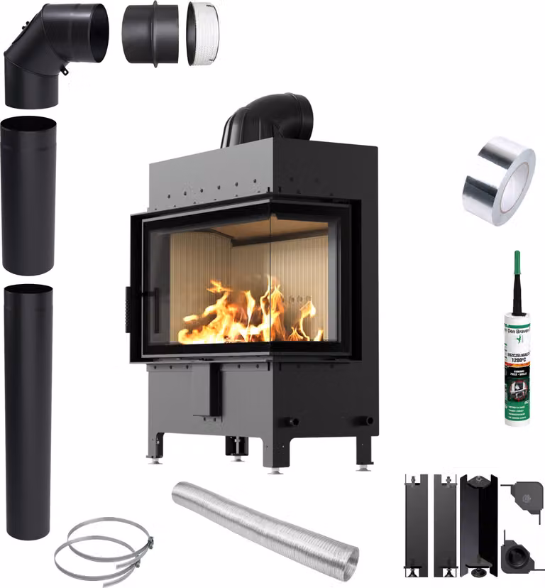 Inserto per caminetto KRATKI LUCY Right 14 kW Ø200 Set di montaggio di bloccaggio