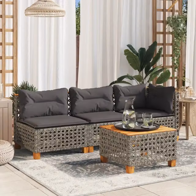 Divano da Giardino con Cuscini 3 Posti-Sofa da Giardino-Divano da esterno Grigio in Polyrattan 739939