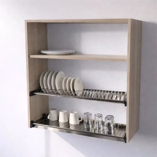 Pensile Scolapiatti Calandrelli in Legno e Metallo Marrone Opaco H 90 x L 80 x P 33 cm