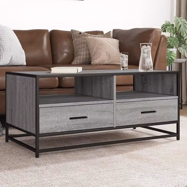 Tavolino-Tavolino da soggiorno-Tavolo Grigio Sonoma 100x50x45 cm Legno Multistrato e Metallo 456255