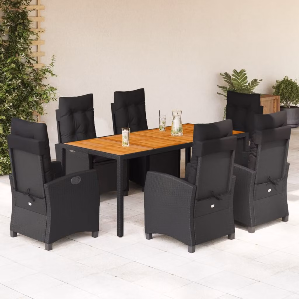 vidaXL Set da Pranzo da Giardino 7 pz in Legno di Acacia Oliato e Polyrattan Nero – 1