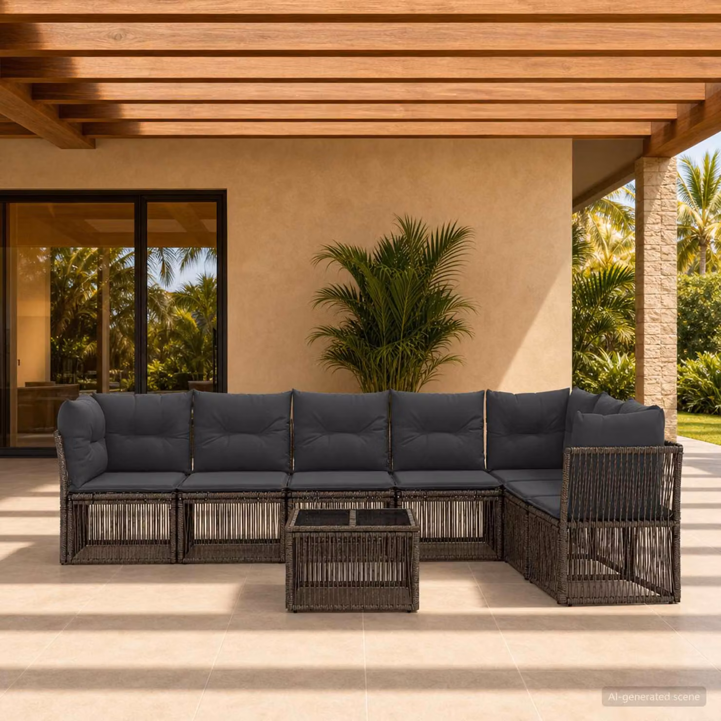 Set Divano da Giardino vidaXL 8 pz Grigio con Tavolino e Cuscini in Polyrattan e Acciaio