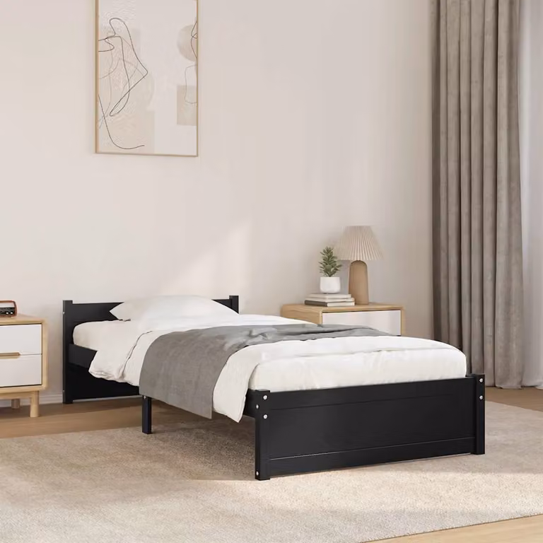 vidaXL Giroletto Nero in Legno di Pino Massello L/P/H: 200 x 90 x 76 cm