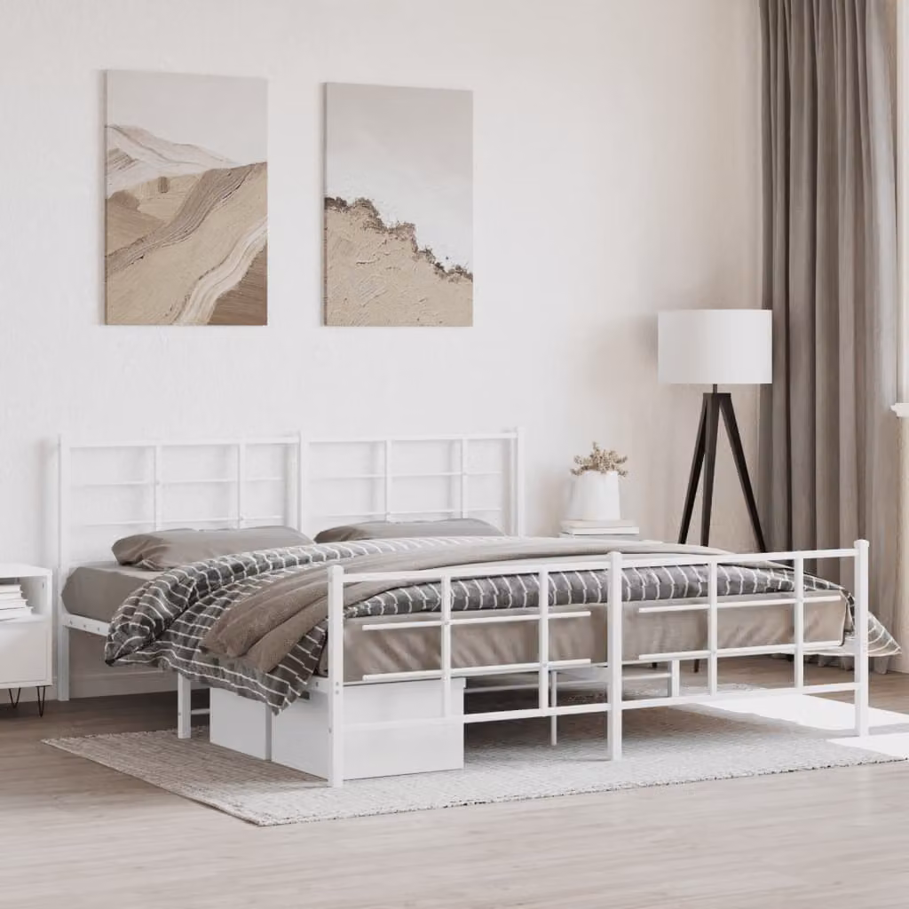 vidaXL Giroletto in Metallo con Testiera e Pediera Bianco L: 187 cm, P: 90 cm, H: 219 cm – 1