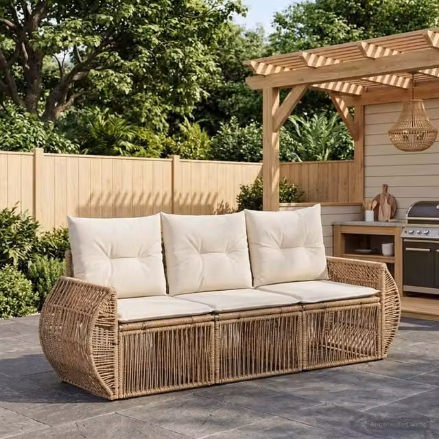 Set Divano da Giardino 3 pz Beige e Bianco Crema polyrattan 3435336