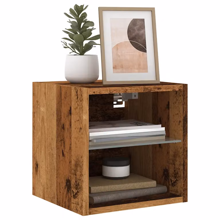 Mobile TV a parete vidaXL con luci LED integrate in legno antico e marrone, L 30 cm x P 28,5 cm x H 30 cm