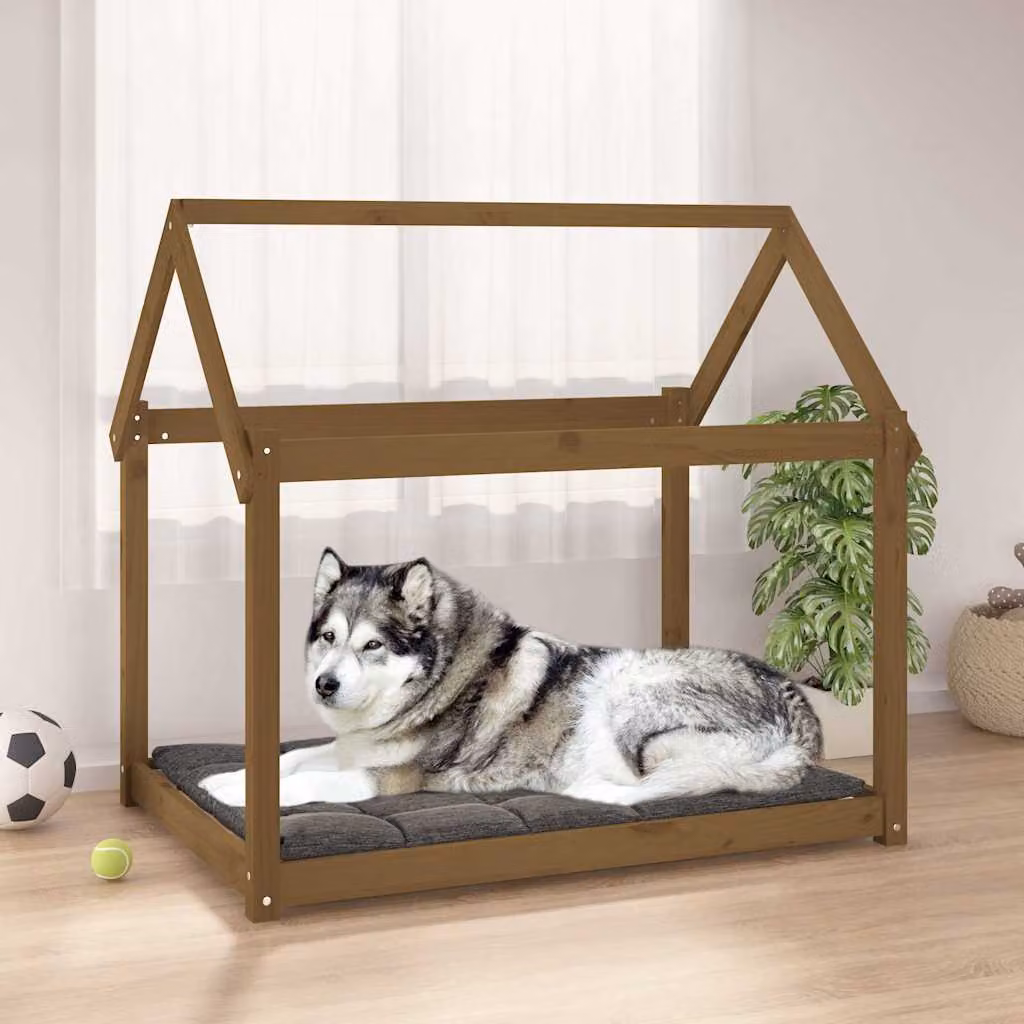 Cuccia per cani vidaXL in legno di pino massello, colore marrone, L 111 cm x P 80 cm x H 100 cm