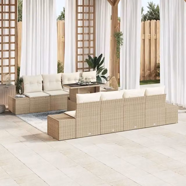 Set Divano da Giardino 9 pz Beige e Crema polyrattan 3349147