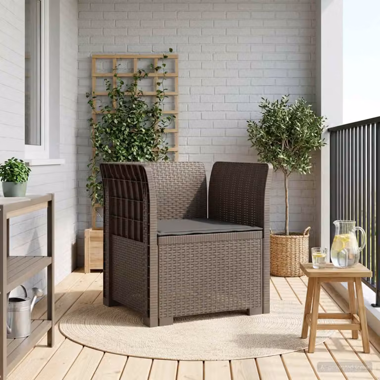Poltrona singola moderna vidaXL in rattan con cuscino, colore grigio antracite per giardino, balcone o terrazzo