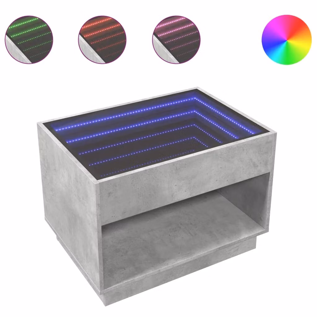 Tavolino da Salotto con LED Infinity Grigio Cemento 70x50x50 cm