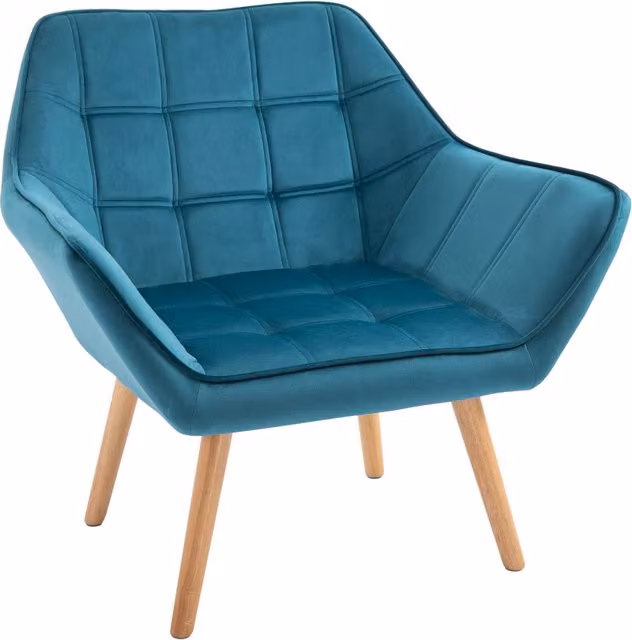 Poltroncina Design Scandinavo in Velluto Color Petrolio con Struttura in Legno e Metallo, L: 67 cm, P: 61.5 cm, H: 71 cm