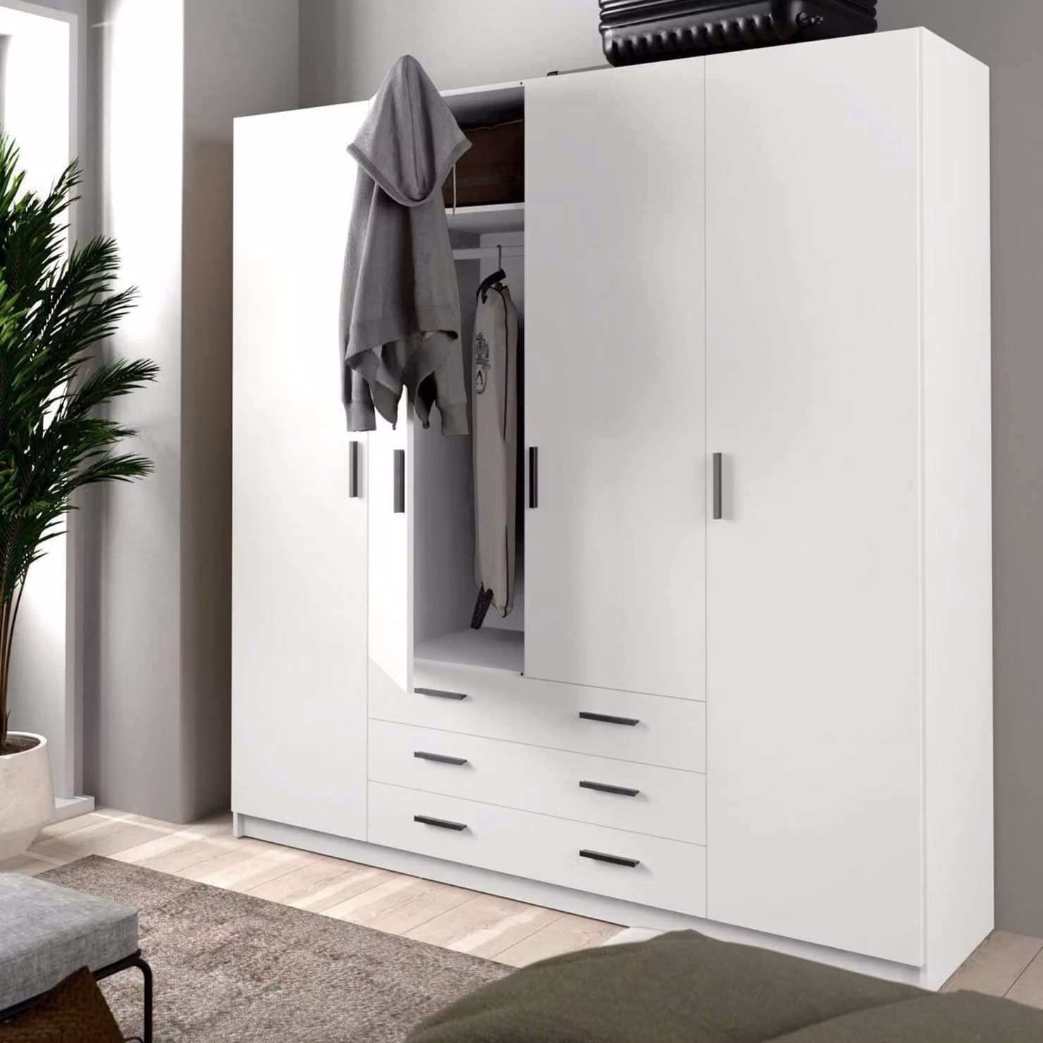 Dmora Guardaroba Grande Epipola 49.6x200.4h cm Bianco, Appendiabiti 4 Ante