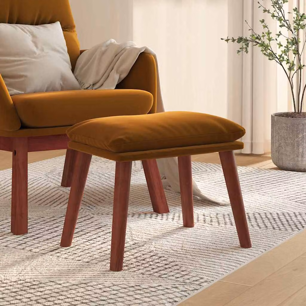 Poggiapiedi vidaXL in velluto marrone con struttura in legno, L 45 x P 29,5 x H 35 cm