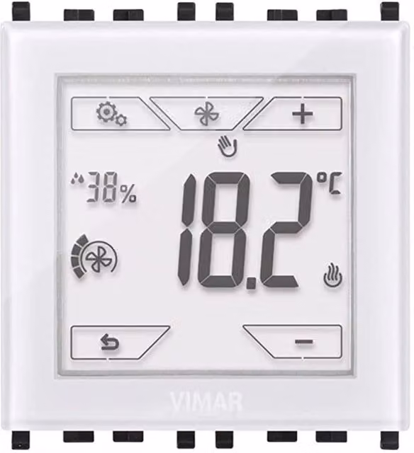 Termostato touch KNX Vimar in vetro bianco per il controllo della temperatura ambiente