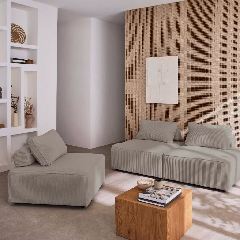Divano modulare Sweeek in velluto a coste da 3 posti, grigio, design moderno per il tuo soggiorno – 2