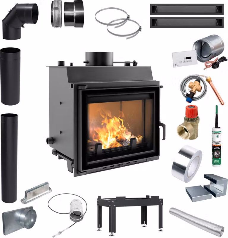 Inserto per caminetto con camicia d'acqua KRATKI MAJA Potenza 8 kW Ø 180 Set