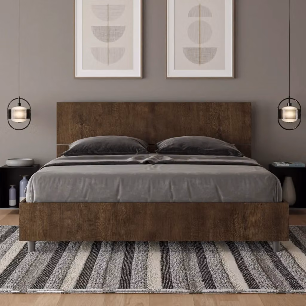 Letto Matrimoniale Demas con Contenitore Alzata e Testata Dritta, Colore Noce, L/P/H: 160 x 200 x 102 cm (H: 209 cm) – 2