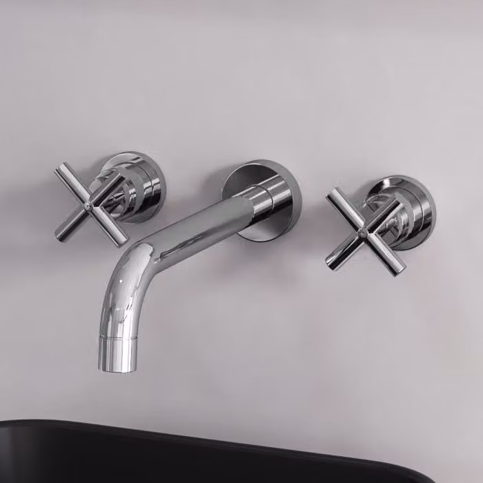 Miscelatore per lavabo da appoggio Kronenbach Zeta 2.0, con tre fori, altezza del beccuccio 24,5 cm