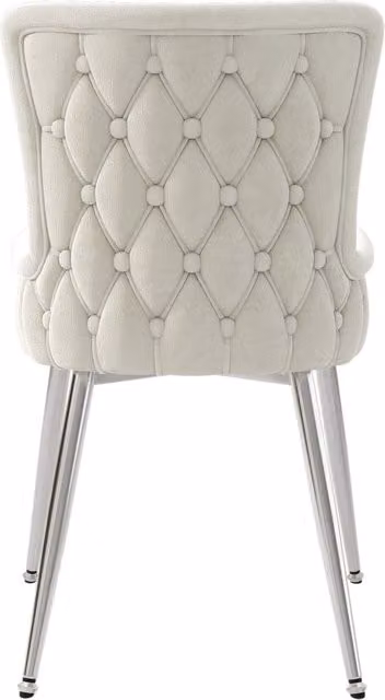 Set di 4 Sedie da Pranzo in Velluto Beige con Gambe in Metallo Argento