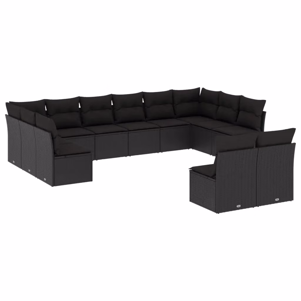 Set di divani da giardino vidaXL a forma di U composto da 12 pezzi in polyrattan nero con cuscini inclusi – 2