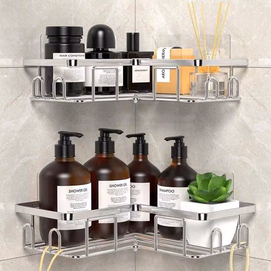 Set di organizer per il bagno in acciaio inossidabile con potente sistema di chiusura adesivo