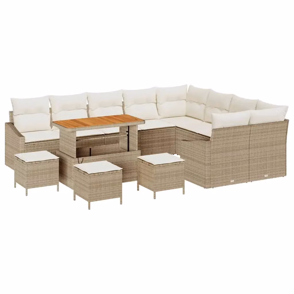 vidaXL Set Divano da Giardino a forma di U con 13 pezzi, Beige – 2