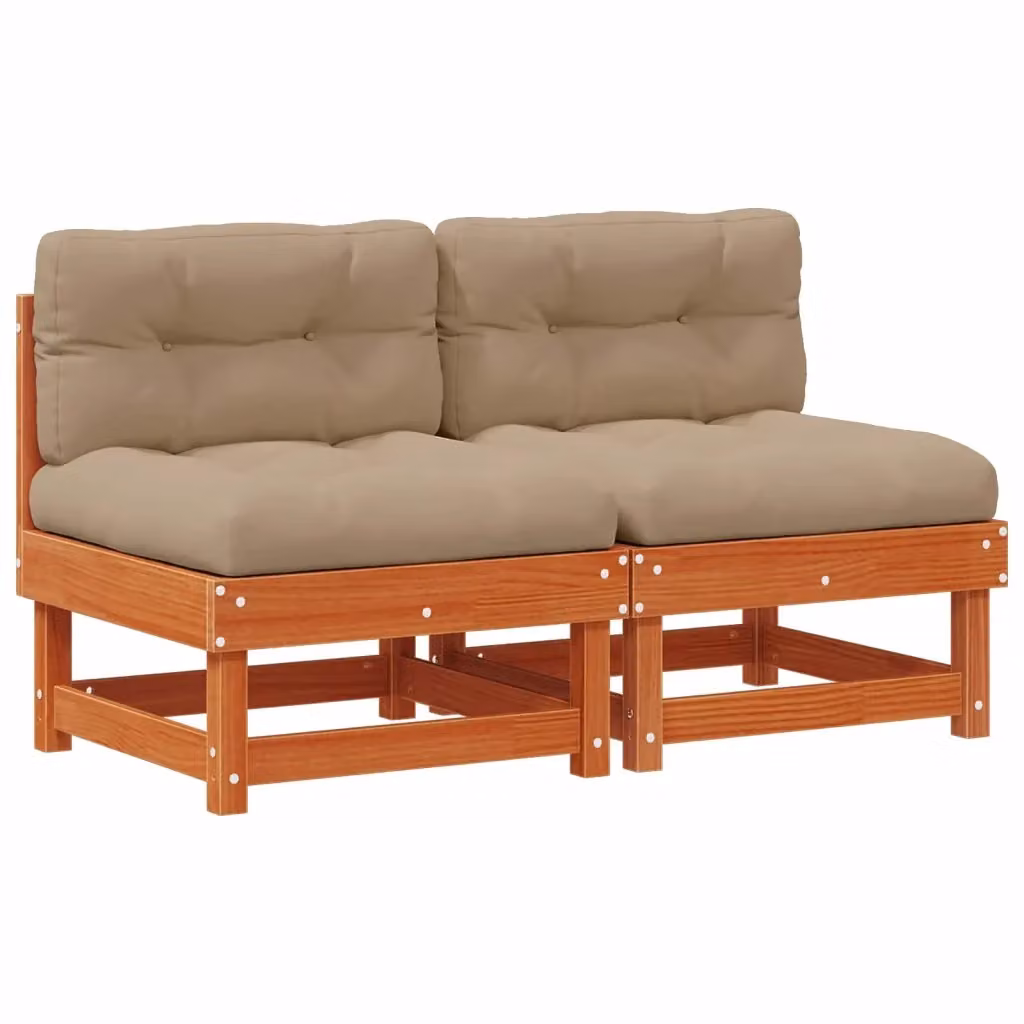vidaXL Divano da Giardino a L in Legno di Pino Trattato con Cuscini Marrone e Beige – 2