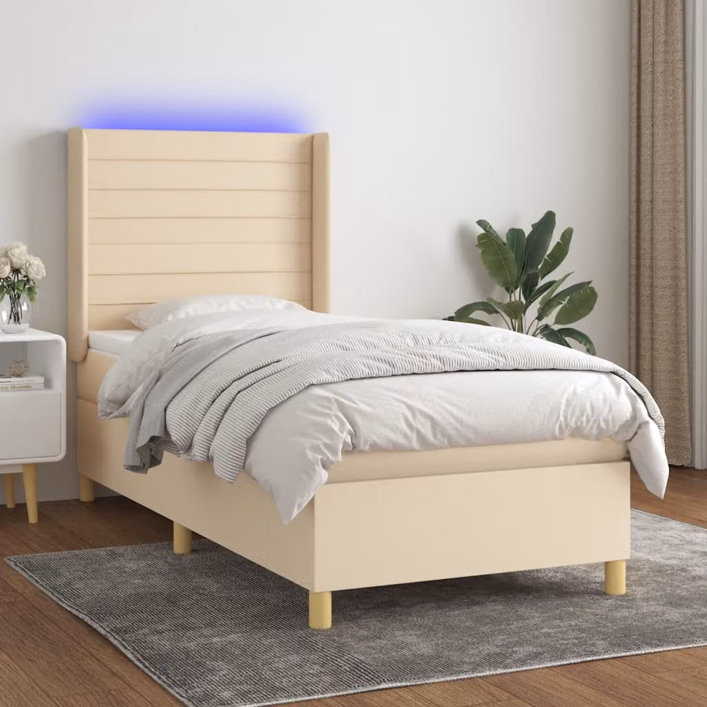 Letto Ibrido con Materasso a Molle Insacchettate e Illuminazione LED vidaXL, Colore Beige e Bianco, L/P: 80 x 200 cm