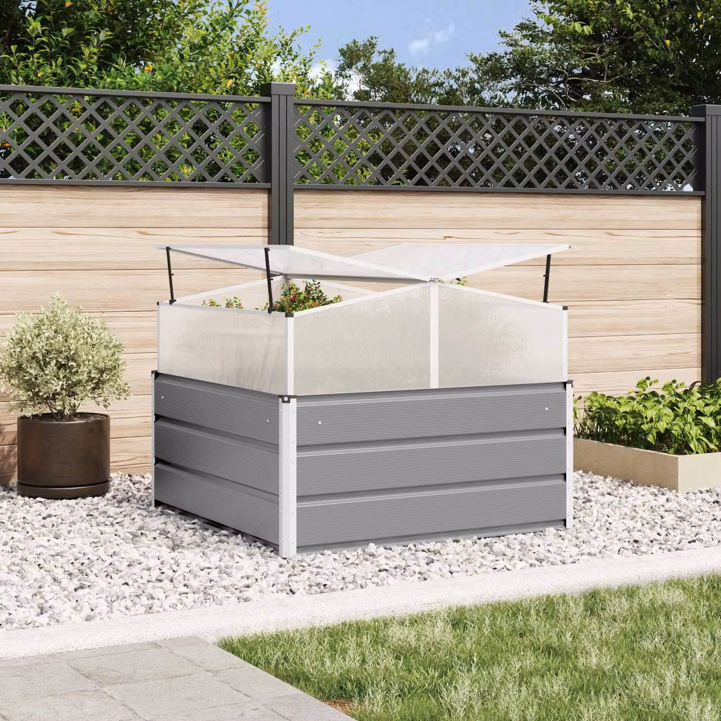 Fioriera vidaXL in acciaio zincato Grigio, L/P/H: 100 x 100 x 77 cm