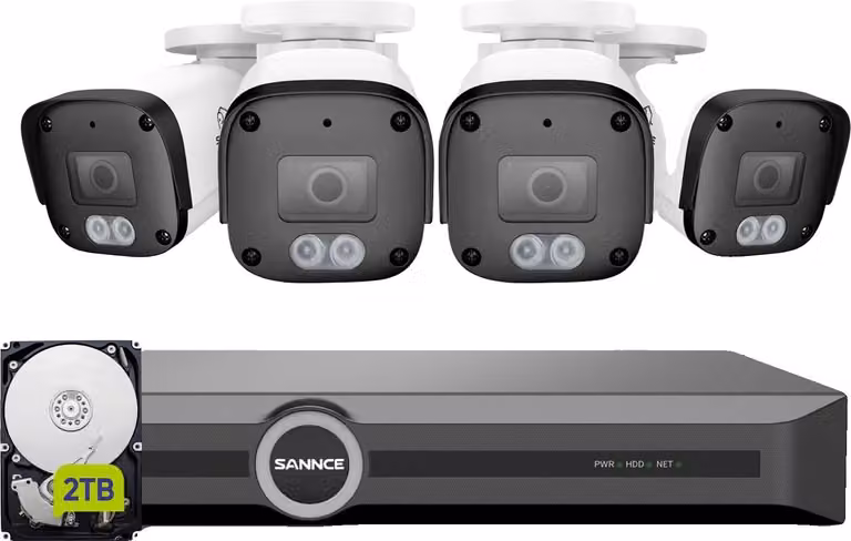 Sistema di sicurezza, risoluzione 5MP, rilevamento persone e veicoli, visione notturna fino a 30 metri, 4STK 2TB