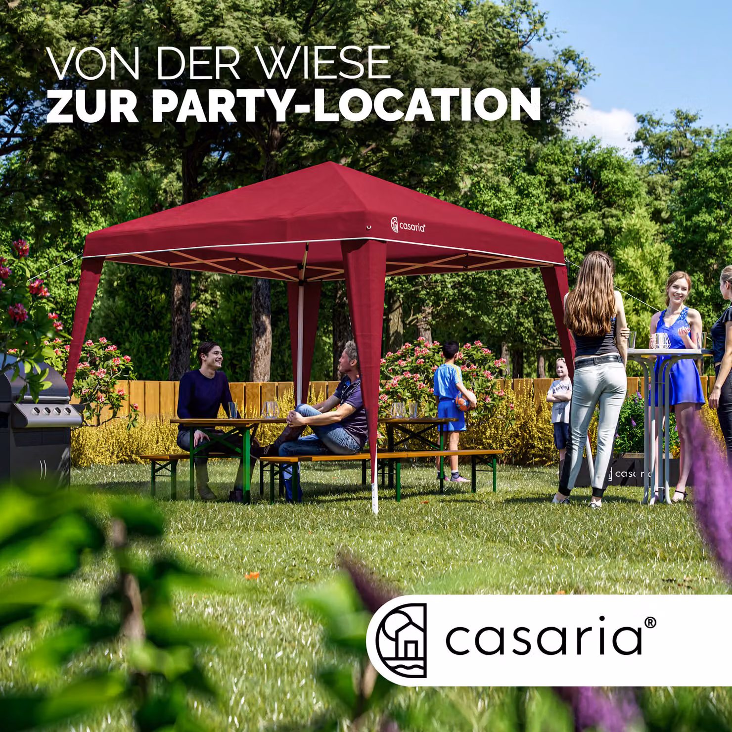 Gazebo da giardino Casaria® Capri colore rosso con finestre, protezione UPF 50+, L/P: 300 x 300 cm, H: 250 cm – 3