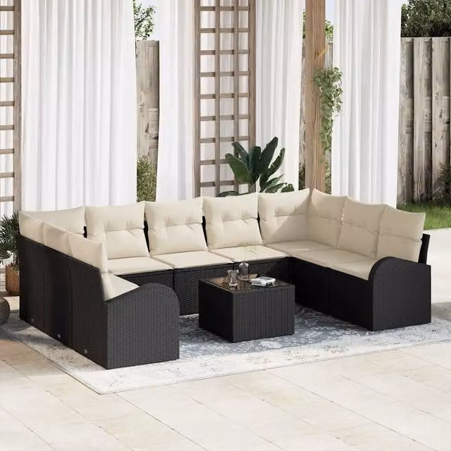 Set di divani 10 pz 9-Posti Nero polyrattan 3346207