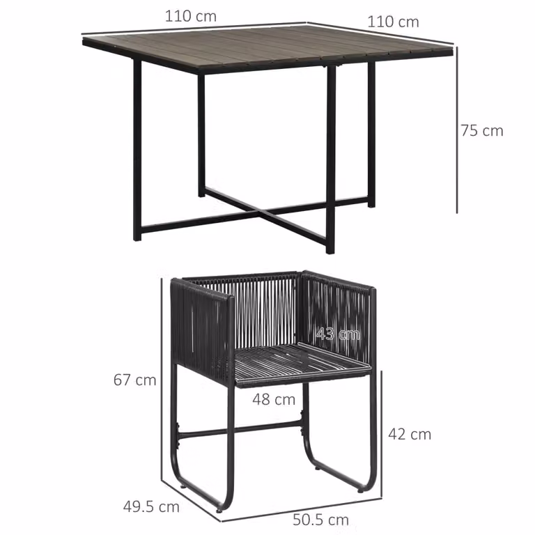 Set da pranzo da giardino REDOM in rattan grigio composto da 5 pezzi con tavolo quadrato L/P: 110 x 110 cm