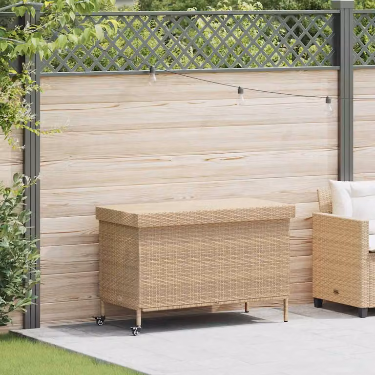vidaXL Contenitore da Giardino con Ruote in Polyrattan e Metallo, Beige