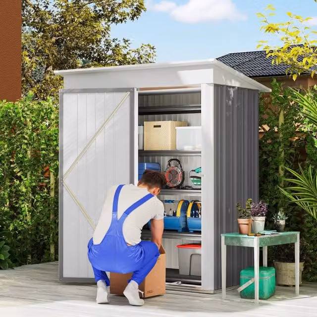 Casetta da giardino REDOM in acciaio zincato grigio con porta chiudibile L/P/H: 161 x 95 x 181 cm – 1