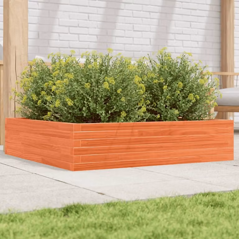 Fioriera da giardino vidaXL in legno massello di pino, colore marrone, L 100 x P 100 x H 23 cm