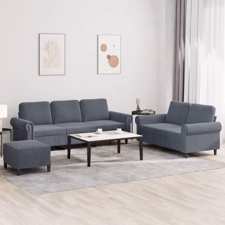 Maison Exclusive - Set divano a 3 pezzi con cuscini in velluto grigio scuro