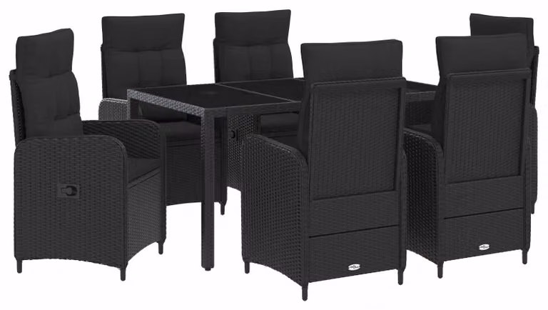 Set da pranzo per esterni 7 pcs Nero 150 x 90 x 75 cm